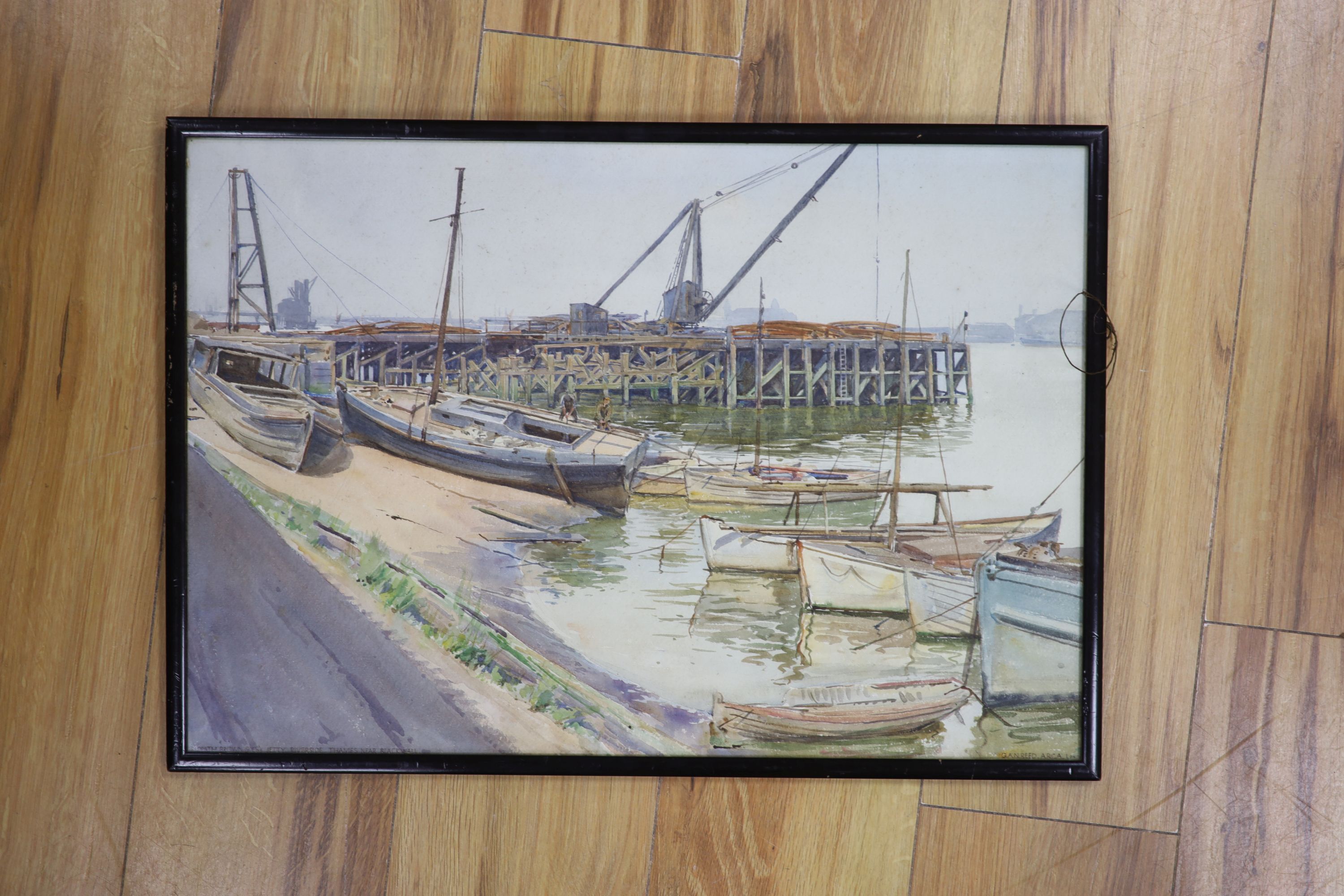 G.A.N. Reed ARCA, watercolour, Fishing boats in harbour, signed, 37 x 54cm